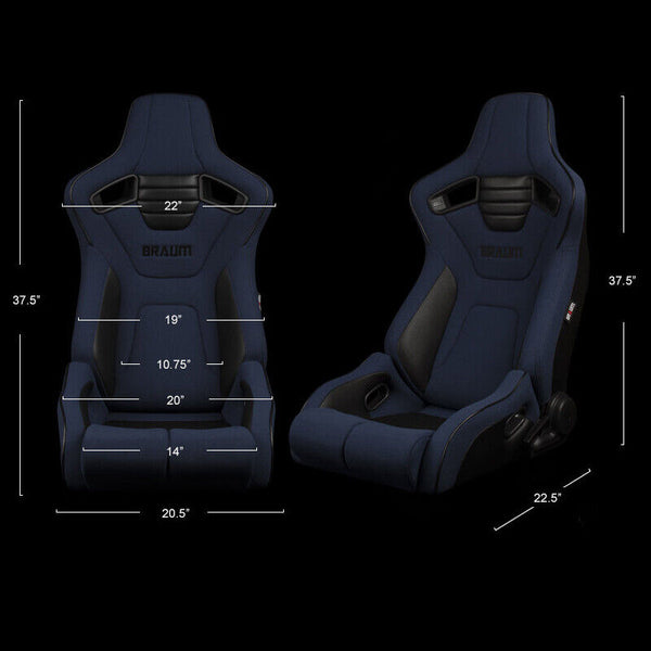 BRAUM RACING ELITE-R SERIES SPORT RECLINABLE SEATS ( BLUE CLOTH | BLACK PIPING ) – PAIR