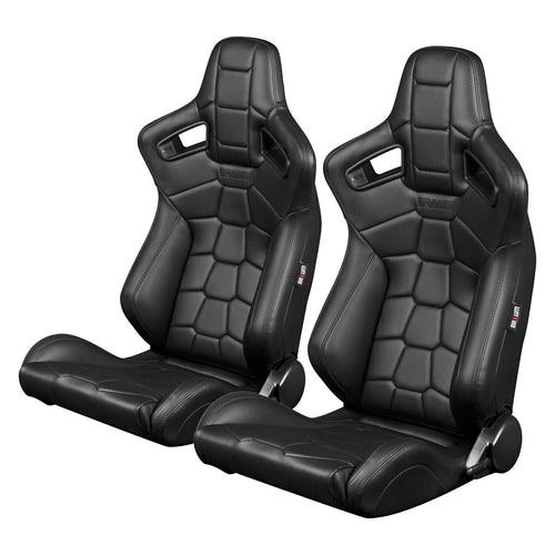 BRAUM Racing Elite-X Series Reclining Bucket Seats Pair - Black Komodo Leather / Black Stitching - Universal