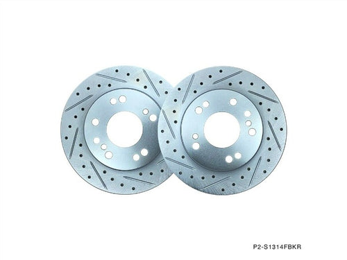 Phase 2 Motortrend (P2M) Zinc Coated Slotted Drilled Front Brake Rotors - Nissan 240sx (1989-1998)