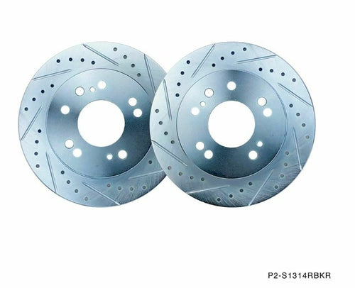 Phase 2 Motortrend (P2M) Zinc Coated Slotted Drilled Rear Brake Rotors - Nissan 240sx (1989-1998)