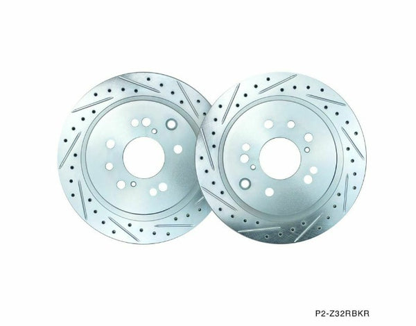 Phase 2 Motortrend (P2M) Z32 Zinc Coated Slotted Drilled Rear Conversion Rotors - Nissan 240sx (1989-1998)