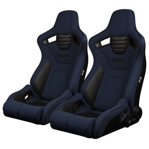 BRAUM RACING ELITE-R SERIES SPORT RECLINABLE SEATS ( BLUE CLOTH | BLACK PIPING ) – PAIR