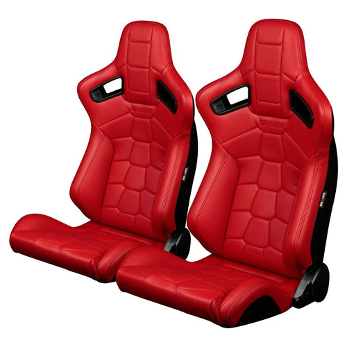 BRAUM Racing Elite-X Series Reclining Bucket Seats Pair - Red Komodo Leather / Black Stitching - Universal