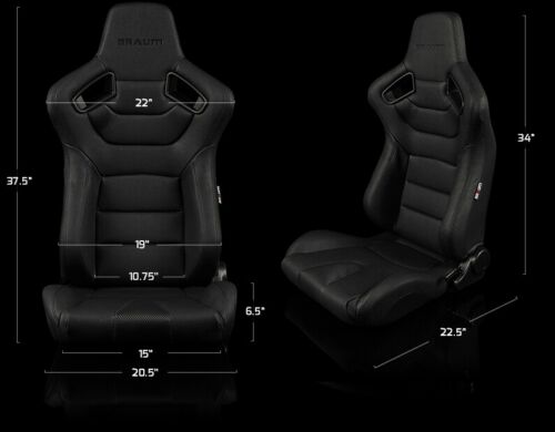 BRAUM Racing Elite-X Series Reclining Bucket Seats Pair - Red Komodo Leather / Black Stitching - Universal