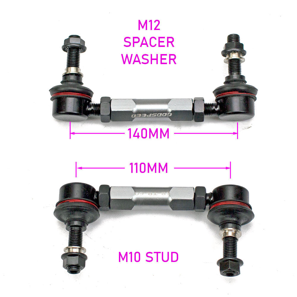 GSP GodSpeed Project 110mm - 140mm Front Sway Bar Adjustable Links Set w/ 10mm Bolts - Universal