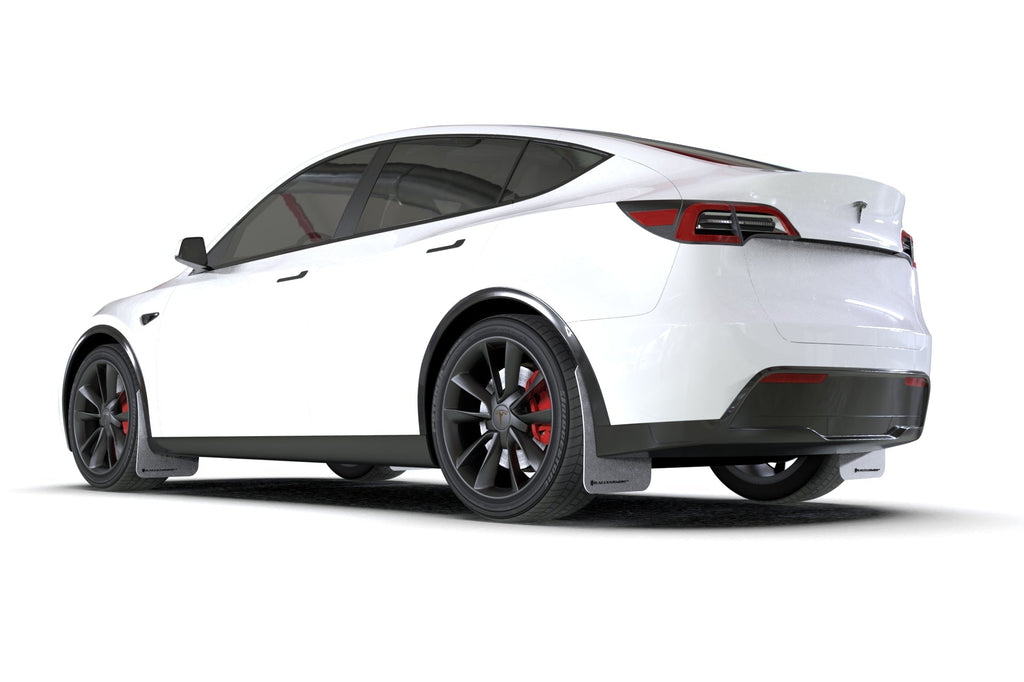 Rally Armor UR Black w/ White Logo Mud Flaps Set - Tesla Model Y (2020-2023)