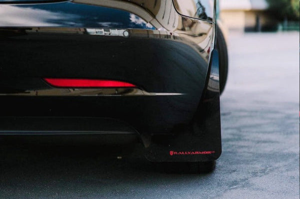 Rally Armor UR Black w/ Red Logo Mud Flaps Set - Tesla Model 3 (2017-2023)