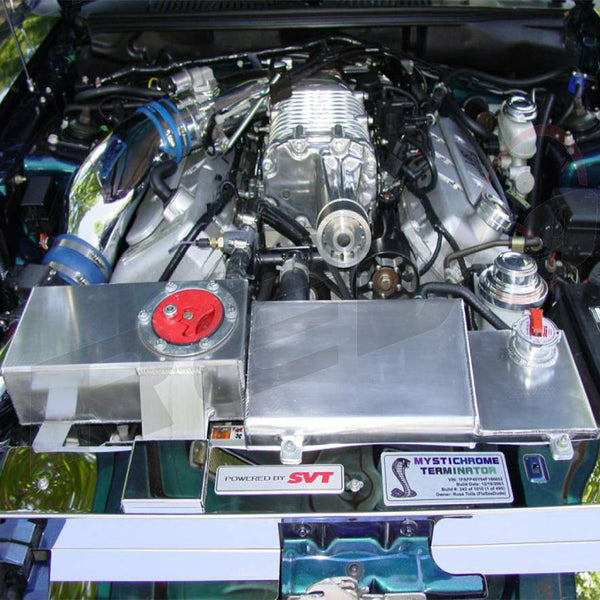 Rev9 Aluminum Engine Coolant Reservoir Overflow Tank - Black - Ford Mustang V8 (1996-2004)